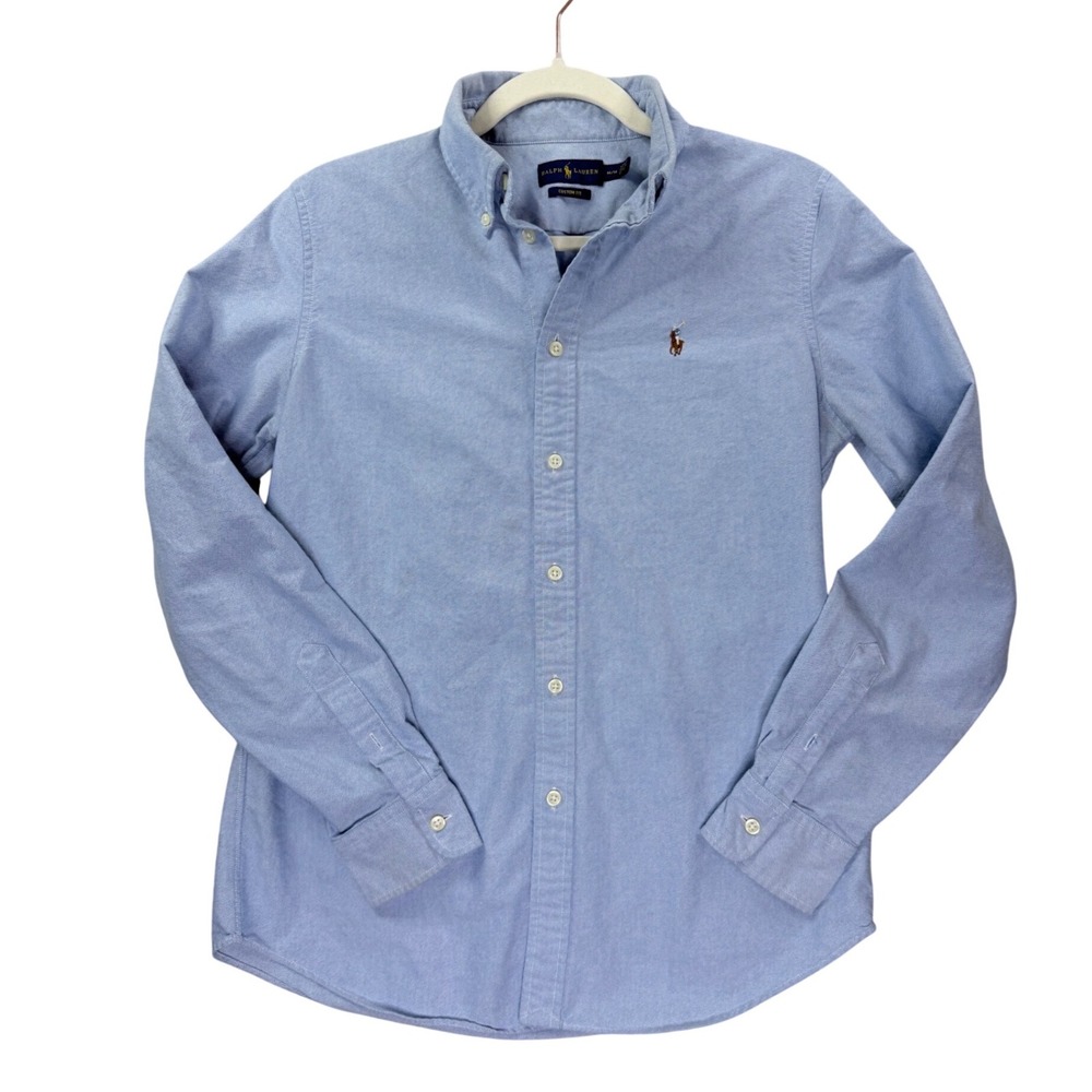 Womens XL Ralph Lauren Oxford Shirt Cotton Blue Custom Fit Preppy Coastal Button